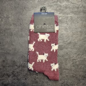 جوراب ساق بلند طرح گربه برجسته رنگ زرشکی