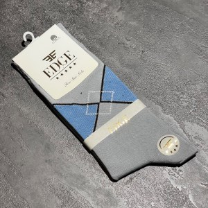 جوراب ساقدار برند EDGE طرح لوزی رنگ طوسی آبی کد 17440