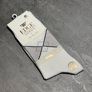 جوراب ساقدار برند EDGE طرح لوزی رنگ سفید طوسی کد 17446