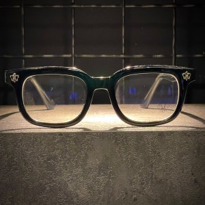 عینک CHROME HEARTS فریم کائوچویی مشکی سیلور / شیشه بلوکات سفید کد 9203